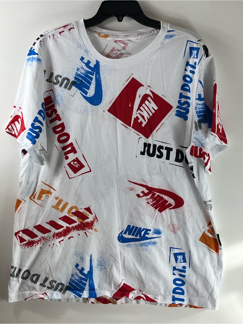 Nike Men’s Tee BIG LOGO Red White Blue Just Do It Monogram Size XL
